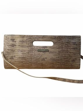 Michael Kors Lizard Embossed Wristlet Clutch Grey Tone Detaching Shoulder Strap